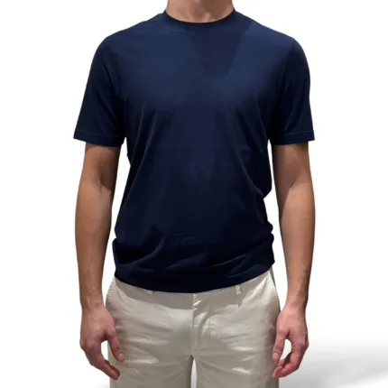 T-shirt in Crepe Cotton Liscio Filippo De Laurentiis Blu art. TSMC JCREPE U880