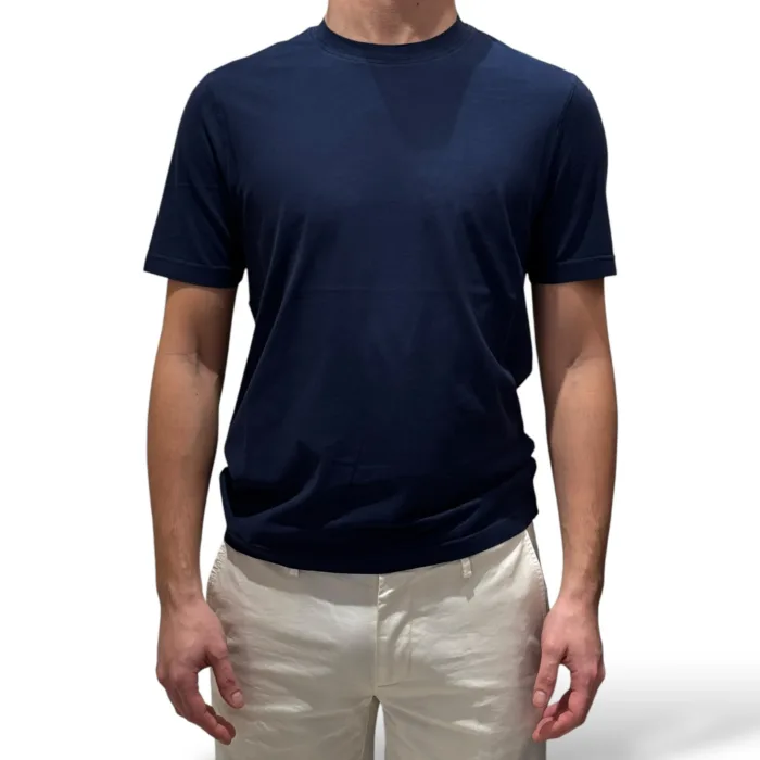 T-shirt in Crepe Cotton Liscio Filippo De Laurentiis Blu art. TSMC JCREPE U880, foto 1 di 3