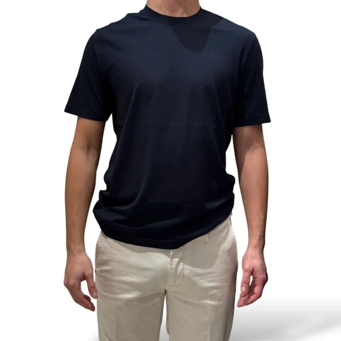 T-shirt in Crepe Cotton Liscio Filippo De Laurentiis Blu Notte art. TSMC JCREPE U890, foto 1 di 3
