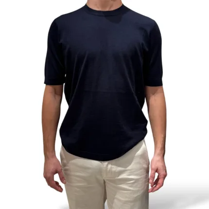 T-shirt in Seta e Cashmere Filippo De Laurentiis Blu Notte art TS0MC LSC18R 890
