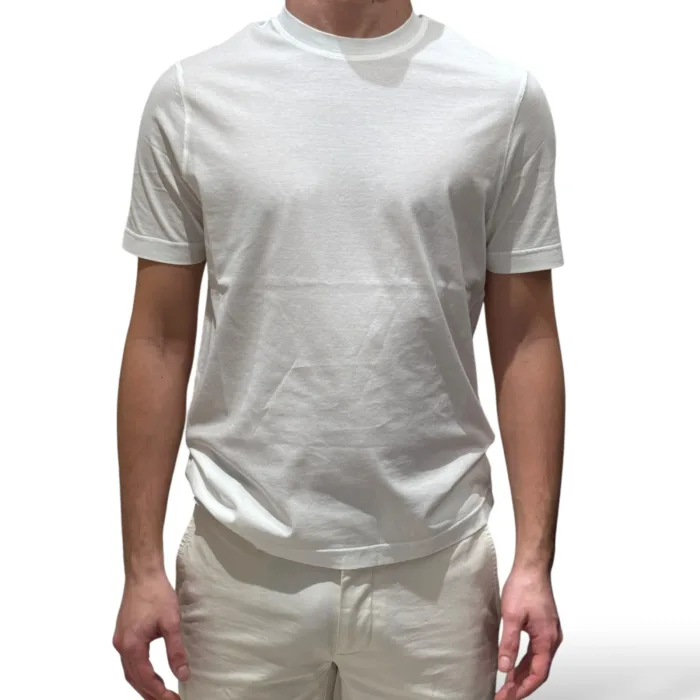 T-shirt in Crepe Cotton Liscio Filippo De Laurentiis Bianco Ottico art. TSMC JCREPE U001, foto 1 di 3