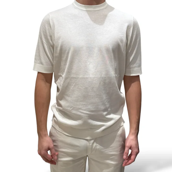 T-shirt in Crepe Cotton Filippo De Laurentiis Avorio art TS0MC CR14R 020, foto 1 di 3