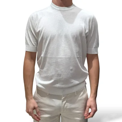 T-shirt con Elastico in Vita in Crepe Cotton Filippo De Laurentiis Bianco Ottico art GC1MC CR14R 001