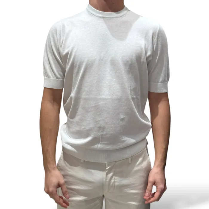 T-shirt con Elastico in Vita in Crepe Cotton Filippo De Laurentiis Bianco Ottico art GC1MC CR14R 001, foto 1 di 3