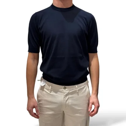 T-shirt con Elastico in Vita in Crepe Cotton Filippo De Laurentiis Blu notte art GC1MC CR14R 890