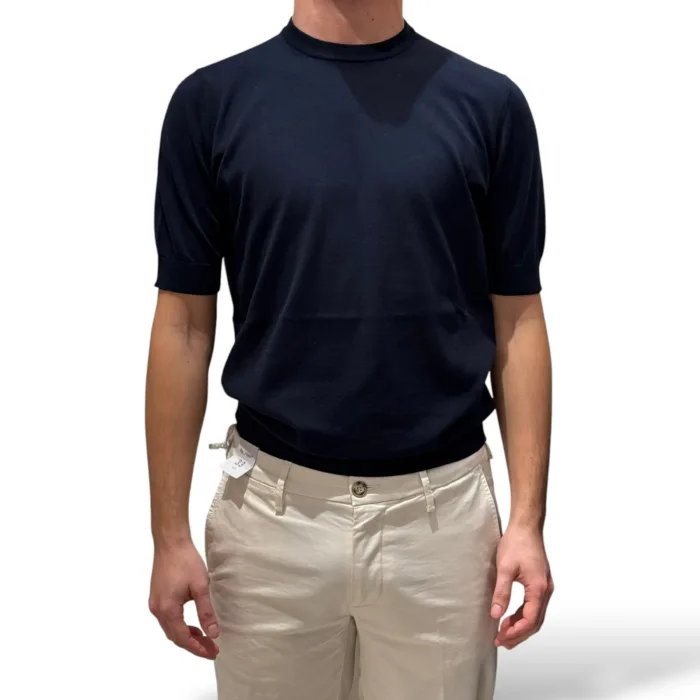 T-shirt con Elastico in Vita in Crepe Cotton Filippo De Laurentiis Blu notte art GC1MC CR14R 890, foto 1 di 3
