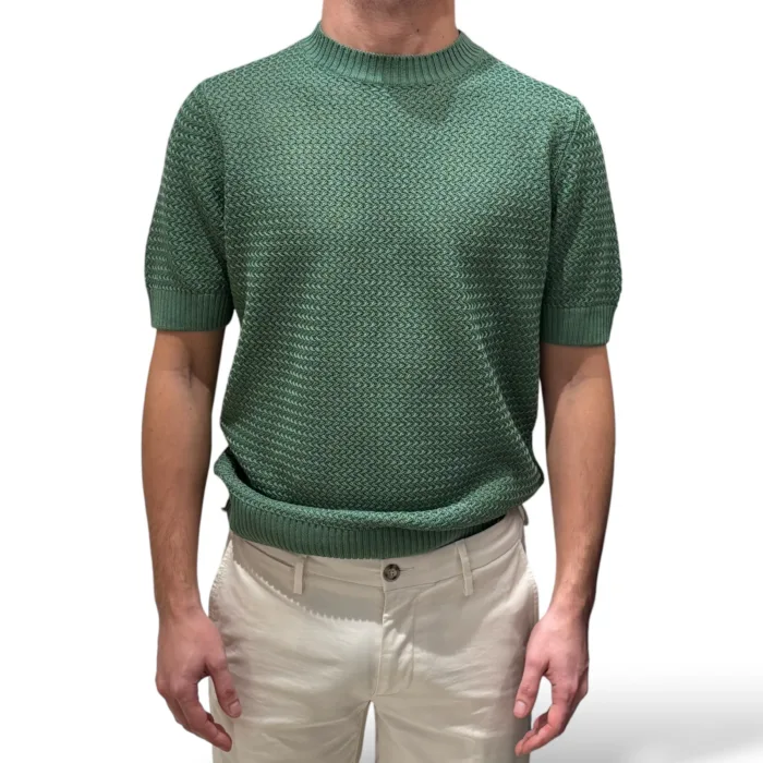 T-shirt in Cotone Tramato Filippo De Laurentiis Verde art GC3MC CM7B 620, foto 1 di 3