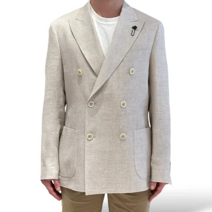 Giacca Doppiopetto Lardini in Misto Lino Beige Art. ES660AE ESIF64519 150