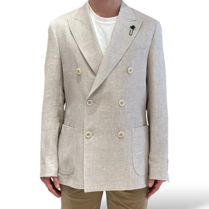 Giacca Doppiopetto Lardini in Misto Lino Beige Art. ES660AE ESIF64519 150, foto 1 di 3