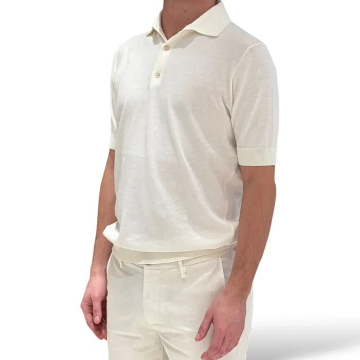 Polo Manica Corta 3 Bottoni Filippo De Laurentiis Avorio art. PL1MC CR14R 020, foto 2 di 3