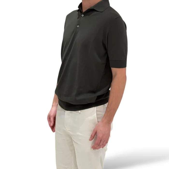 Polo Manica Corta 3 Bottoni Filippo De Laurentiis Verde Militare art. PL1MC CR14R 570, foto 2 di 3