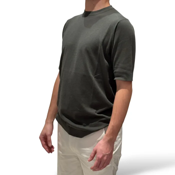 T-shirt in Crepe Cotton Filippo De Laurentiis Verde Militare art TS0MC CR14R 570, foto 2 di 3