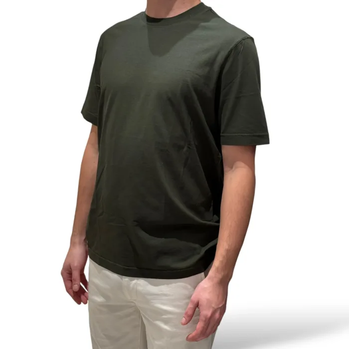T-shirt in Crepe Cotton Liscio Filippo De Laurentiis Verde Militare art TSMC JCREPE U591, foto 2 di 3