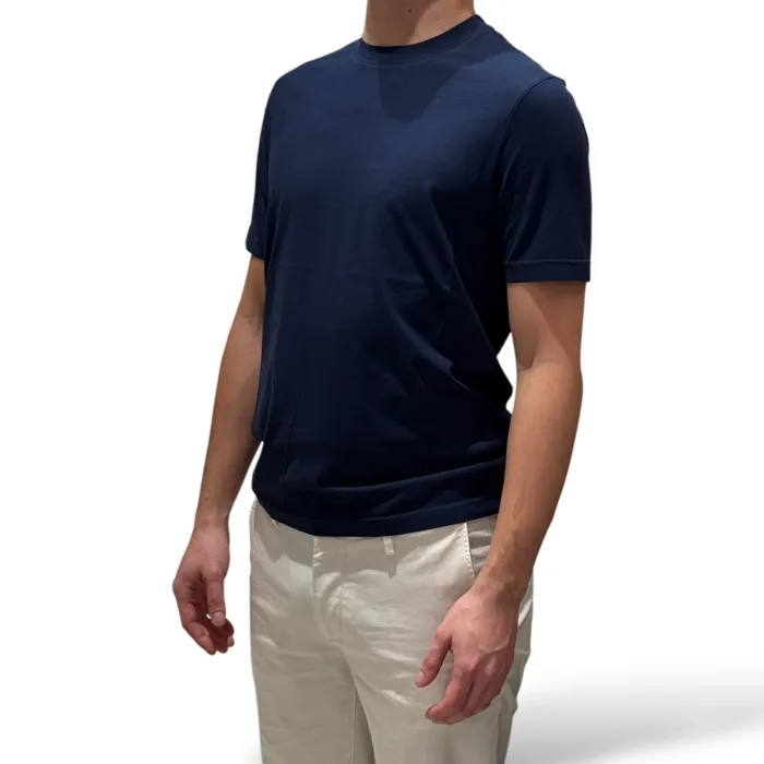 T-shirt in Crepe Cotton Liscio Filippo De Laurentiis Blu art. TSMC JCREPE U880, foto 2 di 3
