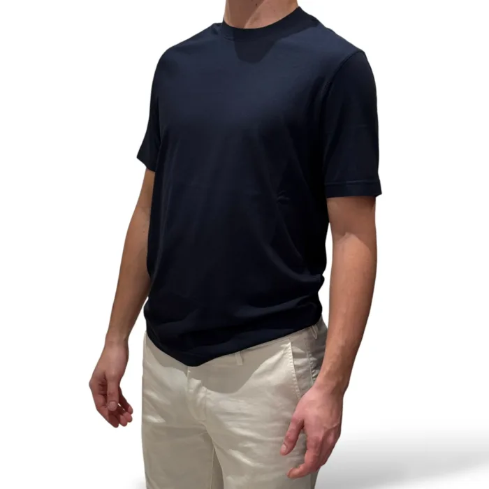 T-shirt in Crepe Cotton Liscio Filippo De Laurentiis Blu Notte art. TSMC JCREPE U890, foto 2 di 3