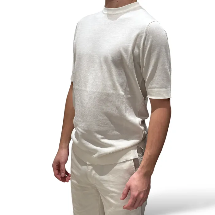 T-shirt in Crepe Cotton Filippo De Laurentiis Avorio art TS0MC CR14R 020, foto 2 di 3