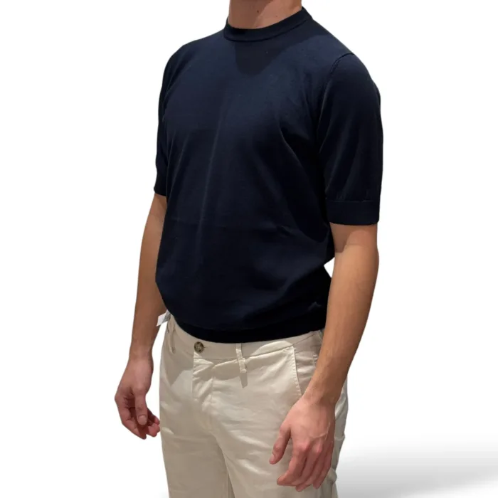 T-shirt con Elastico in Vita in Crepe Cotton Filippo De Laurentiis Blu notte art GC1MC CR14R 890, foto 2 di 3