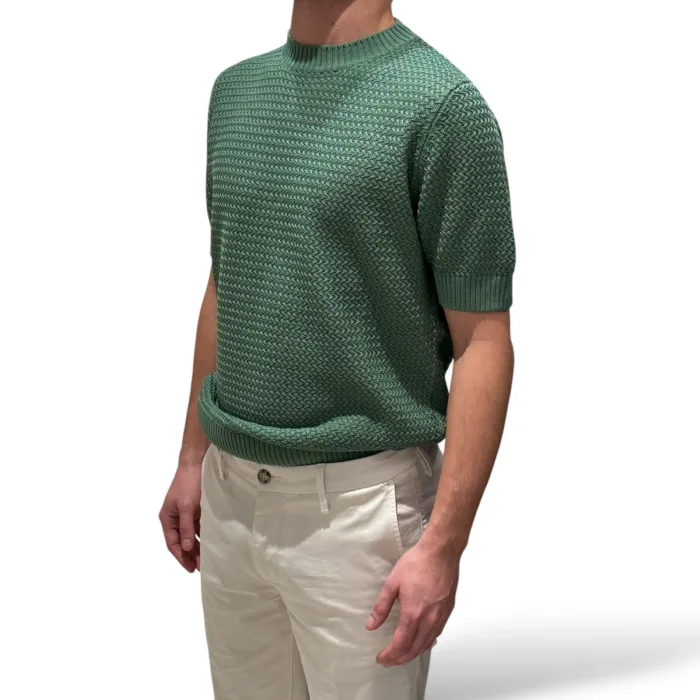 T-shirt in Cotone Tramato Filippo De Laurentiis Verde art GC3MC CM7B 620, foto 2 di 3