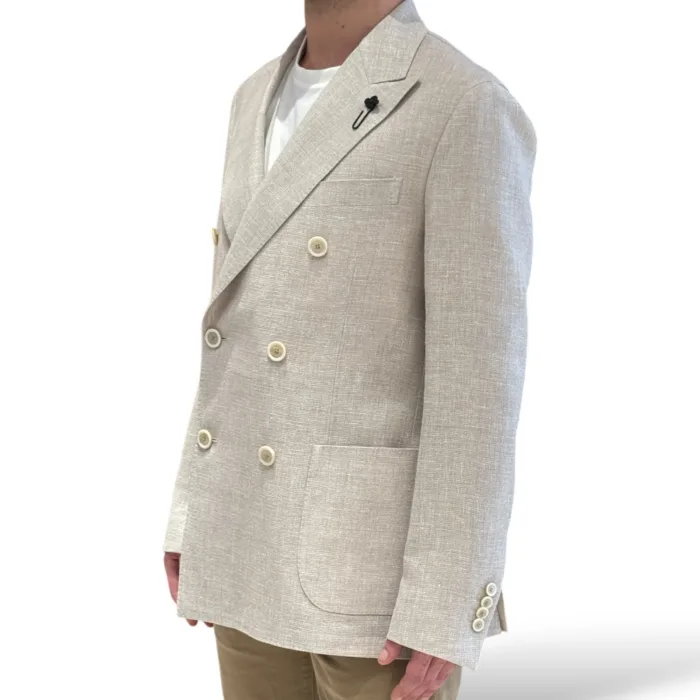 Giacca Doppiopetto Lardini in Misto Lino Beige Art. ES660AE ESIF64519 150, foto 2 di 3