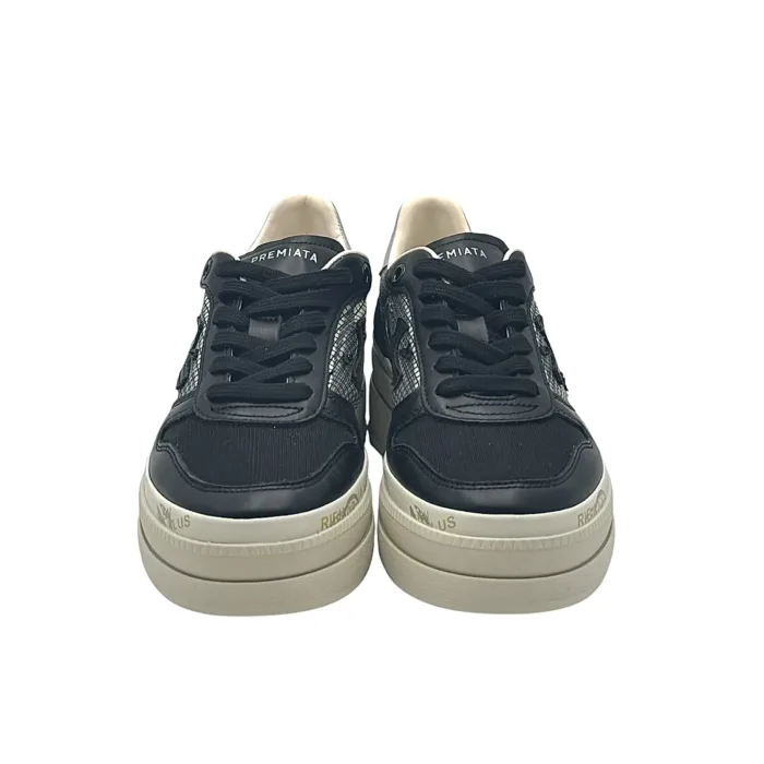 Sneakers Premiata Donna in Pelle Nera e Tela Traforata art. Micol 7445, foto 3 di 5