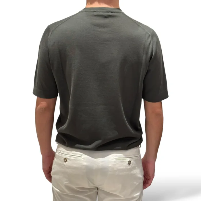 T-shirt in Crepe Cotton Filippo De Laurentiis Verde Militare art TS0MC CR14R 570, foto 3 di 3