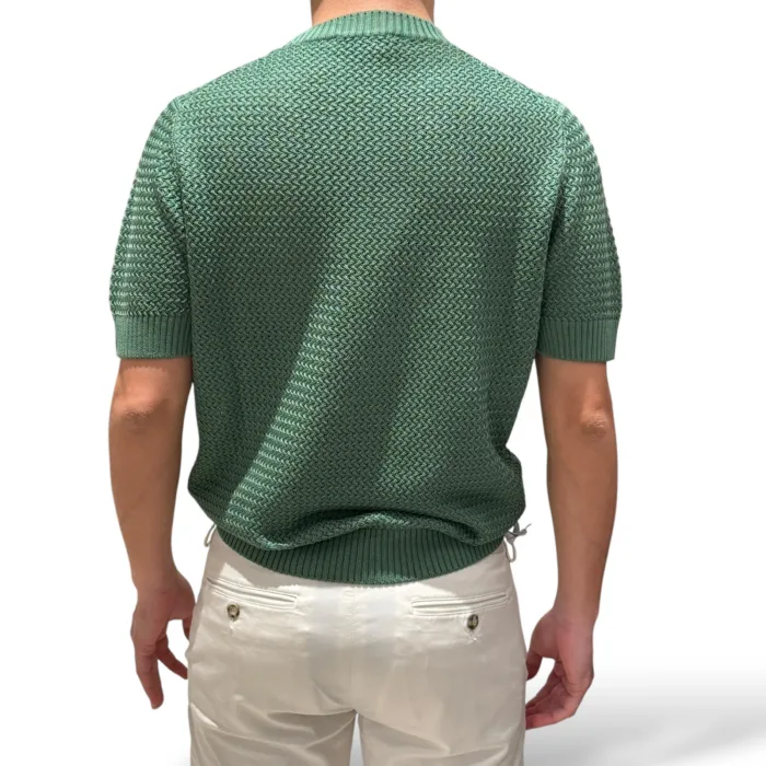 T-shirt in Cotone Tramato Filippo De Laurentiis Verde art GC3MC CM7B 620, foto 3 di 3