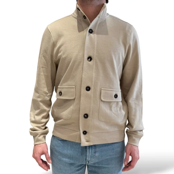 Cardigan Blouson in Cotone Filippo De Laurentiis Sabbia art BBMLT PIQDUB 030, foto 1 di 4