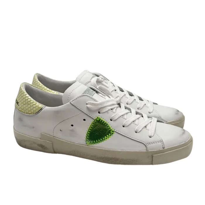 Sneakers Donna Philippe Model Paris Prsx In Pelle Bianca Spoiler Giallo Fluo art. PRLD VY11, foto 1 di 6