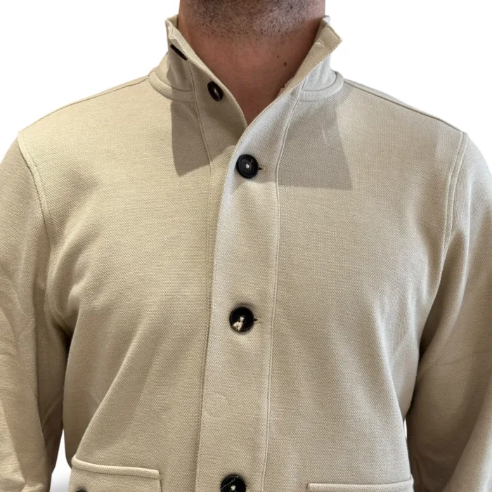 Cardigan Blouson in Cotone Filippo De Laurentiis Sabbia art BBMLT PIQDUB 030, foto 3 di 4