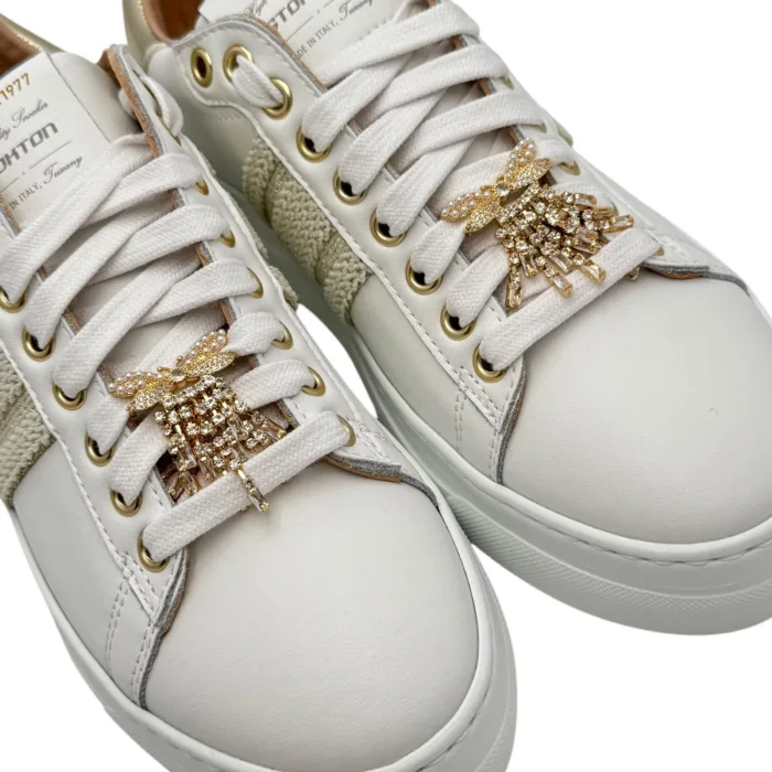 Sneakers Donna Stokton In Pelle Bianca con Accessorio Gioiello Amovibile art. 897-D, foto 5 di 5