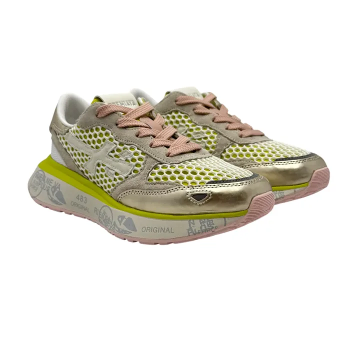 Sneakers Premiata Donna in Pelle Oro con Rete  art. Lauryn 7487, foto 2 di 5