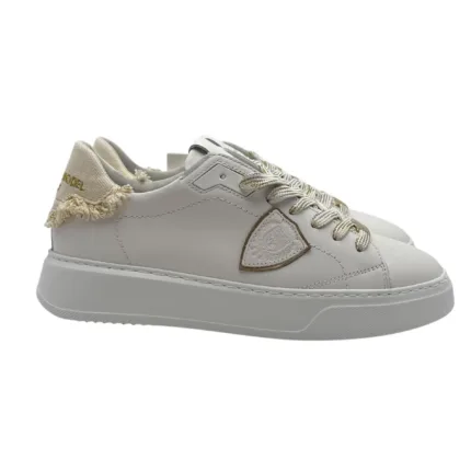 Sneakers Donna Philippe Model Temple In Pelle Bianca con Spoiler in Cotone Avorio cod. BTLD VDD2
