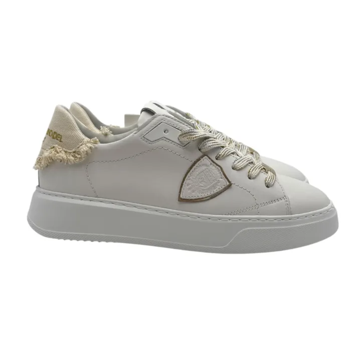 Sneakers Donna Philippe Model Temple In Pelle Bianca con Spoiler in Cotone Avorio cod. BTLD VDD2, foto 1 di 6
