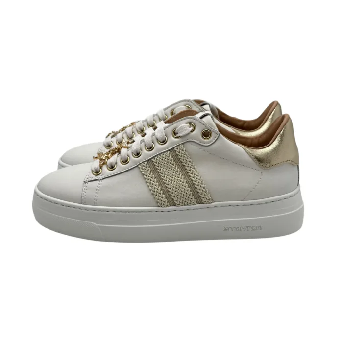 Sneakers Donna Stokton In Pelle Bianca con Accessorio Gioiello Amovibile art. 897-D, foto 4 di 5