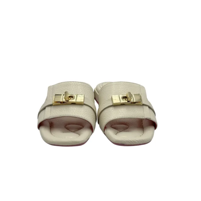 Ciabatta Lorenzo Mari con Accessorio Fibbia Oro in Pelle Bianca Tacco 3 cm art. FIORDALISO 11, foto 3 di 5