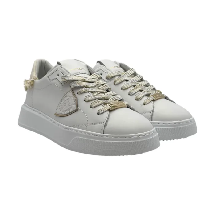 Sneakers Donna Philippe Model Temple In Pelle Bianca con Spoiler in Cotone Avorio cod. BTLD VDD2, foto 2 di 6
