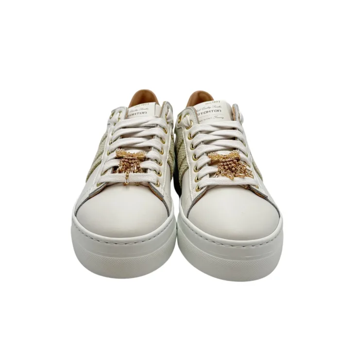 Sneakers Donna Stokton In Pelle Bianca con Accessorio Gioiello Amovibile art. 897-D, foto 3 di 5
