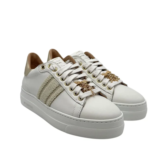 Sneakers Donna Stokton In Pelle Bianca con Accessorio Gioiello Amovibile art. 897-D, foto 2 di 5