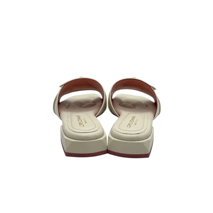 Ciabatta Lorenzo Mari con Accessorio Fibbia Oro in Pelle Bianca Tacco 3 cm art. FIORDALISO 11, foto 5 di 5