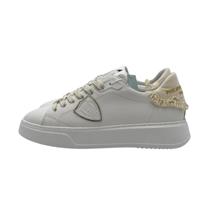 Sneakers Donna Philippe Model Temple In Pelle Bianca con Spoiler in Cotone Avorio cod. BTLD VDD2, foto 3 di 6