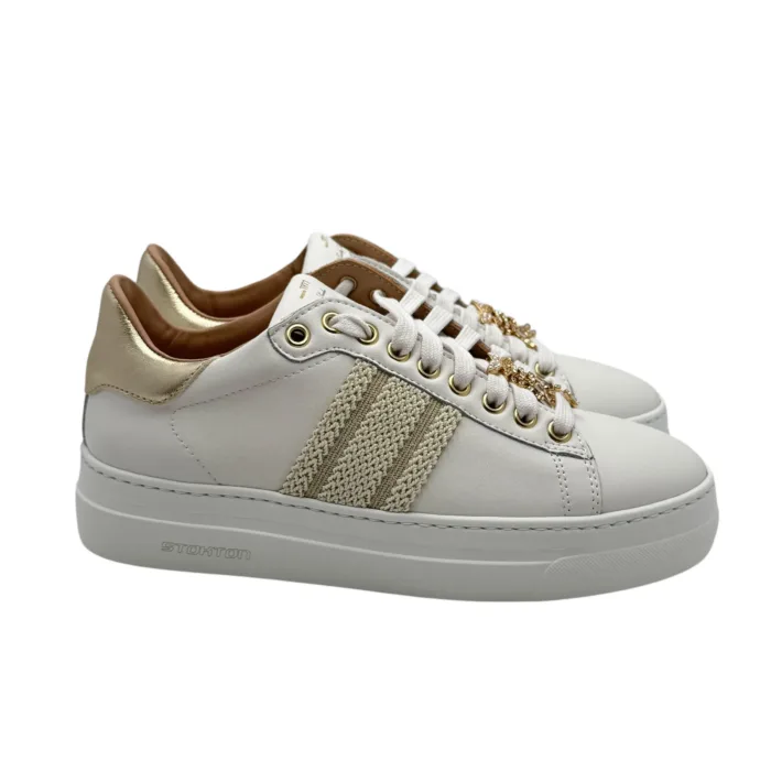 Sneakers Donna Stokton In Pelle Bianca con Accessorio Gioiello Amovibile art. 897-D, foto 1 di 5