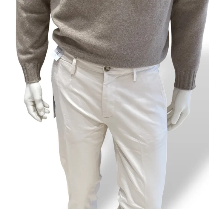 Pantaloni Re-Hash tessuto cotone misto lino, tasche a filo, color Panna cod. P249 2277 MUCHA, foto 3 di 3