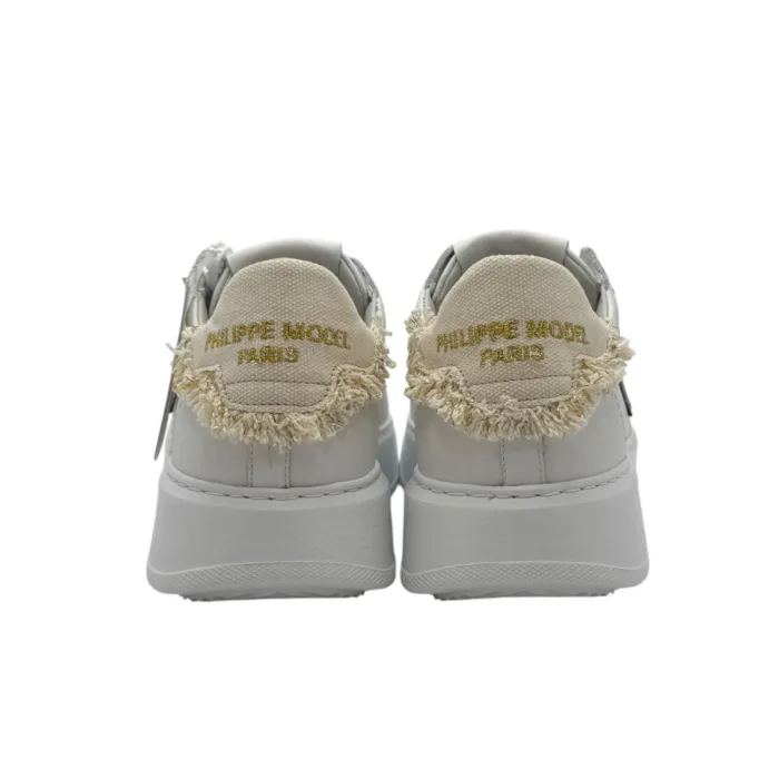Sneakers Donna Philippe Model Temple In Pelle Bianca con Spoiler in Cotone Avorio cod. BTLD VDD2, foto 4 di 6