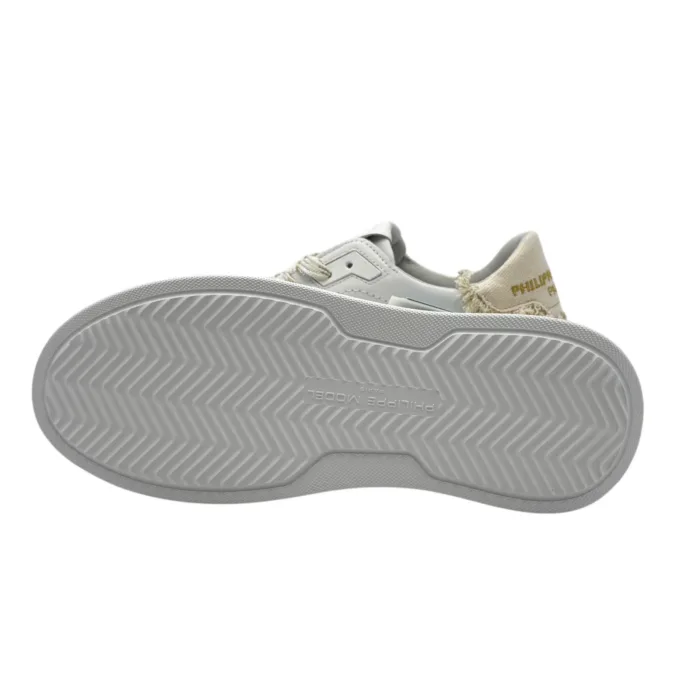 Sneakers Donna Philippe Model Temple In Pelle Bianca con Spoiler in Cotone Avorio cod. BTLD VDD2, foto 5 di 6