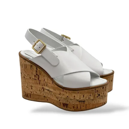Sandali Paloma Barcelò in Pelle Bianca con zeppa 11cm Plateau 5cm art 263001 Begonia White