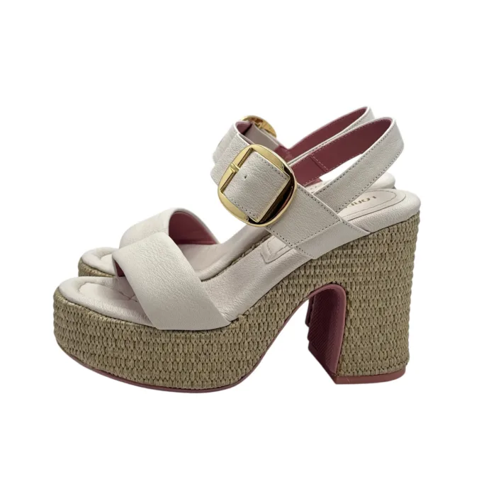Sandali Lorenzo Mari In Vitello Bianco con Tacco in Rafia 12 cm Plateau  4 cm art. Peonia 04, foto 2 di 5