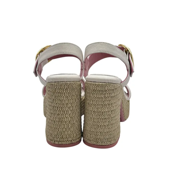 Sandali Lorenzo Mari In Vitello Bianco con Tacco in Rafia 12 cm Plateau  4 cm art. Peonia 04, foto 5 di 5