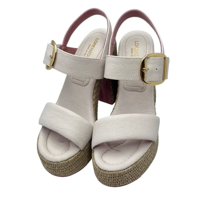 Sandali Lorenzo Mari In Vitello Bianco con Tacco in Rafia 12 cm Plateau  4 cm art. Peonia 04, foto 4 di 5