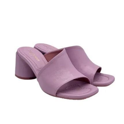 Sandalo Mules Sabot Lorenzo Mari in Pelle Malva Tacco 7 cm art. Fresia 08