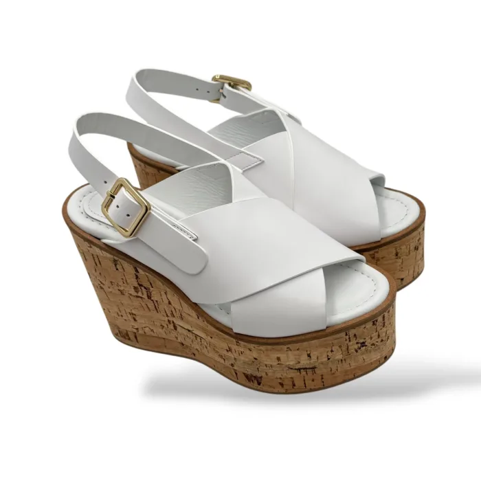 Sandali Paloma Barcelò in Pelle Bianca con zeppa 11cm Plateau 5cm art 263001 Begonia White, foto 6 di 6